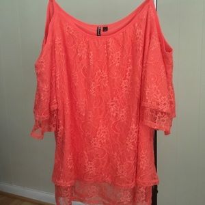 Heartsoul Coral Off-The-Shoulder Lace Top